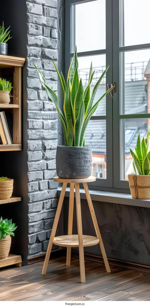 A Stylish Indoor Plant Sits by the Window in a Modern Home