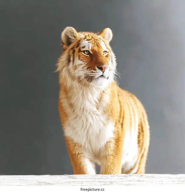 Golden Tiger Portrait Against a Gray Background