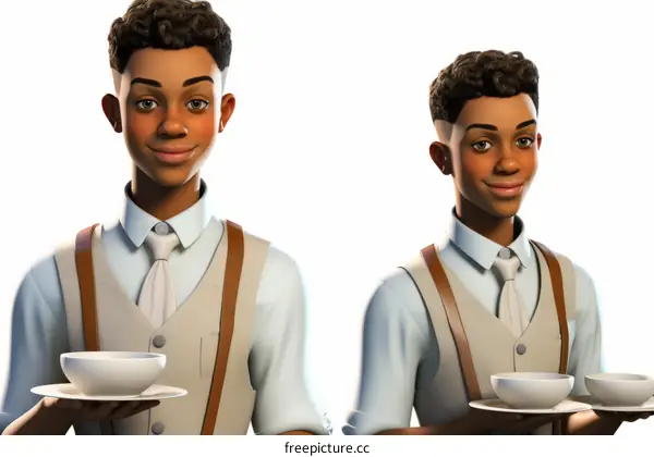 Two waiters with afro hair holding plates