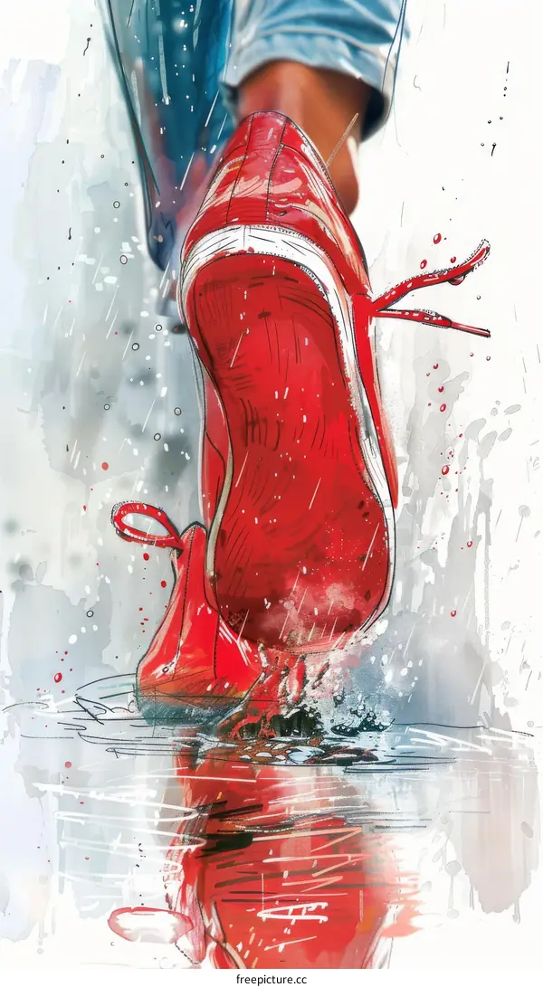 Runner splashing water while stepping into a puddle