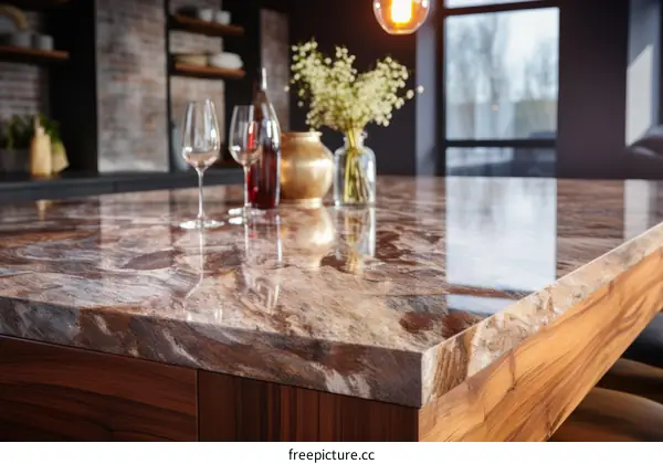 Kitchen Countertop With Blurred Background