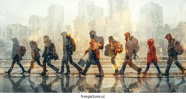 City life in the rain