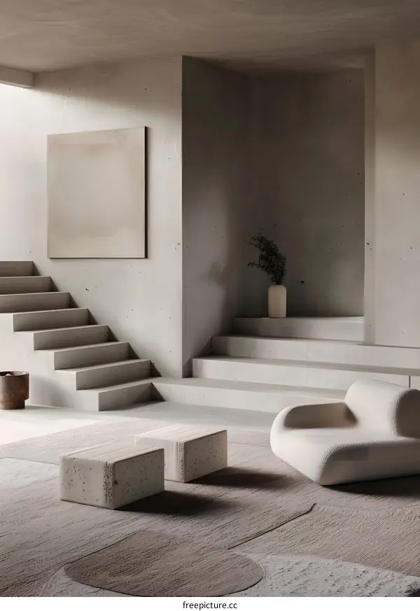 Minimalist Concrete Interior Design With Geometric Shapes