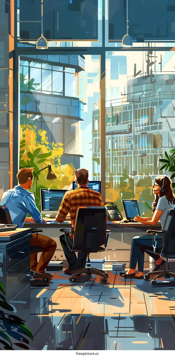 Three business people working together in an office