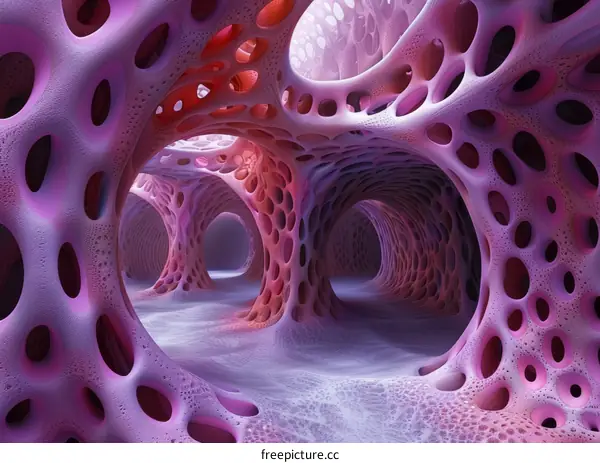 Abstract Purple Cave Interior: 3D Digital Art