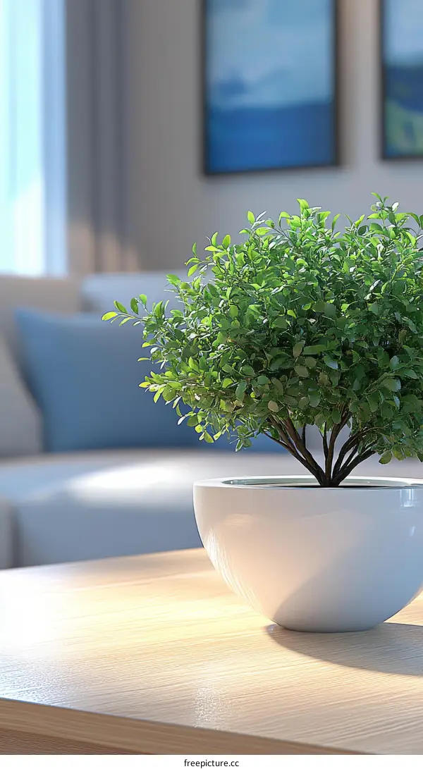 Modern Interior Scene with a Small Bonsai Tree