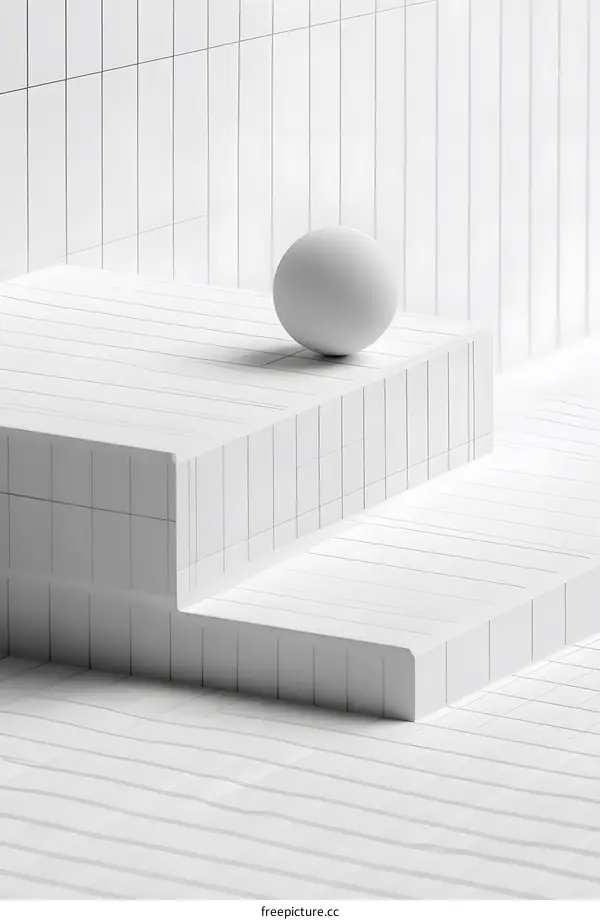 White Sphere on White Platform with Grid Pattern