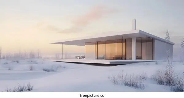 Modern Minimalist House in a Snowy Landscape
