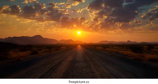Desert Road Sunset in Namibia