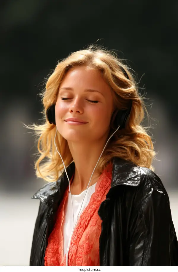 Young Woman Listening to Music Outdoors