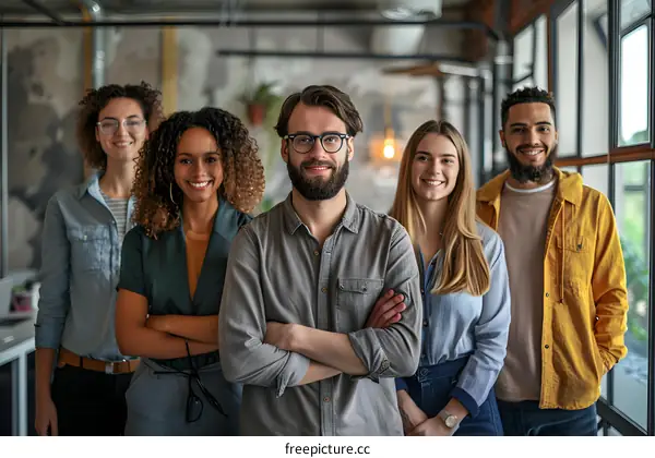 Portrait of a diverse group of young professionals smiling at the camera