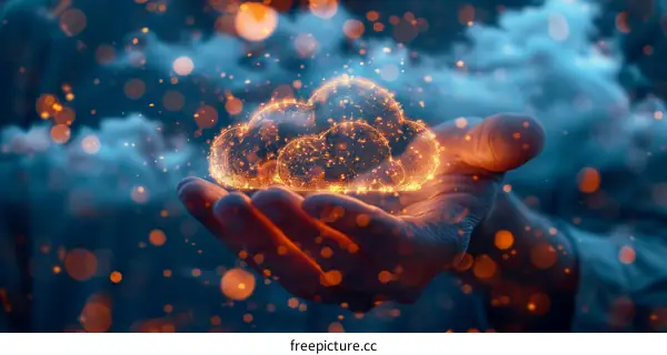 Hand Holding Glowing Cloud of Data