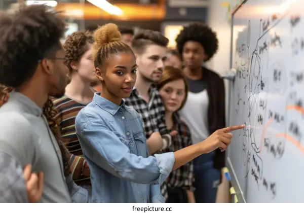 Diverse group of young professionals brainstorming ideas in a modern office