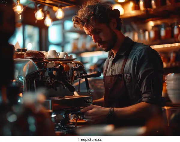 Barista making coffee with an espresso machine