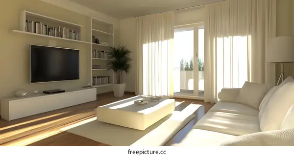 Modern Living Room Interior Design with White Sofa and TV