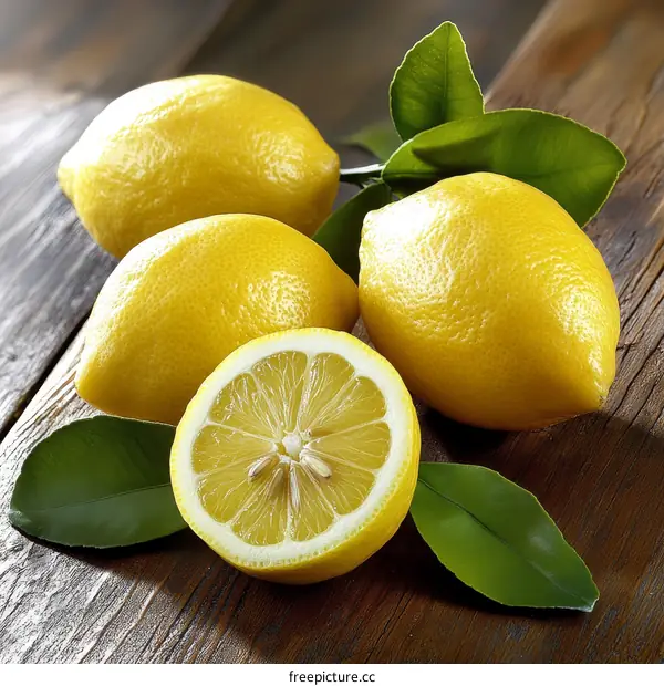 Fresh Lemons on Wooden Table