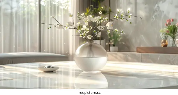 White Flowers in Vase on Marble Table