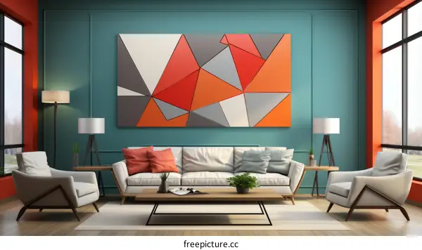 A Stylish Living Room With Geometric Wall Art