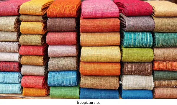 Colorful Fabric Rolls Displayed for Sale