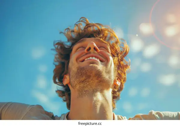 Happy Man Looking Up at the Sky
