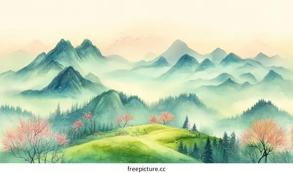 Misty Mountain Landscape Painting