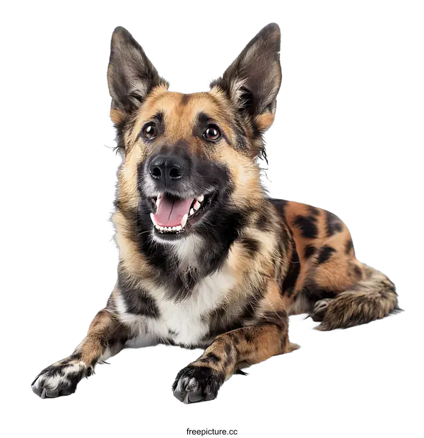 [Transparent Background PNG]Happy Shepherd Mix Dog Laying Down