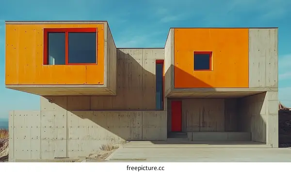 Modern Concrete House with Orange Accents