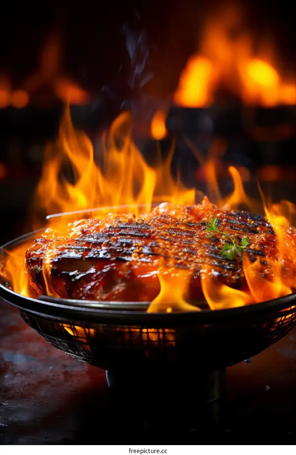 A delicious steak sizzling on a grill