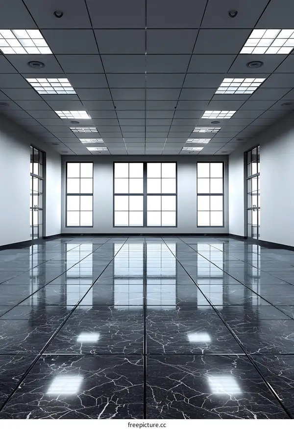 Empty Office Room With Tiled Floor