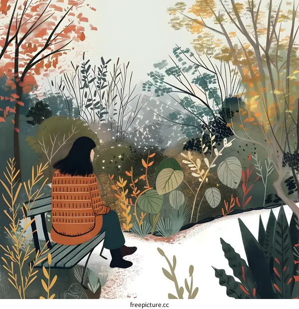 Woman Sitting on a Bench in a Park During Fall