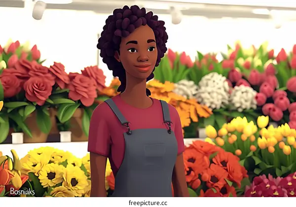 Black Woman Working in Flower Shop
