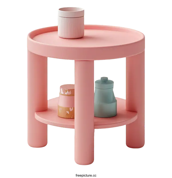 [Transparent Background PNG]Pink Round Side Table with Decorative Items