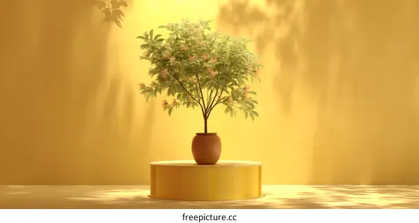 Minimalist Plant Display Against a Sunny Yellow Wall