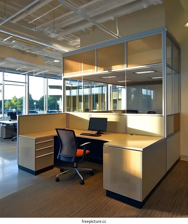 Modern Office Interior Design With Glass Partitions And L Shaped Desk