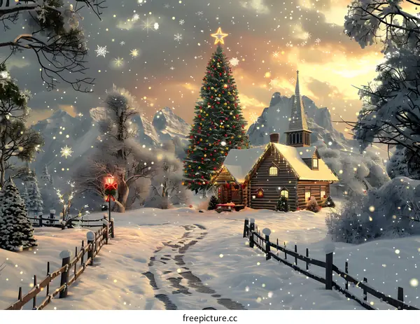 Christmas Cabin in Snowy Village