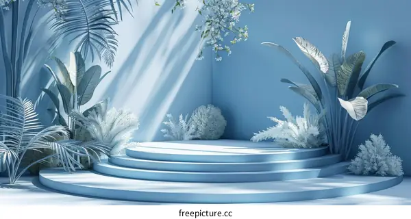 Light Blue Tropical Scene with Podium