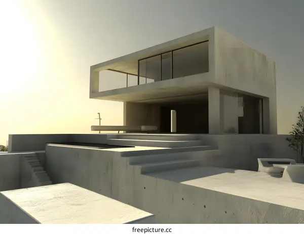 Modern Minimalist Concrete House with Infinity Pool and Steps