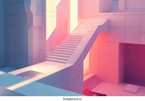 Abstract Minimalist Stairway In Pink and Blue