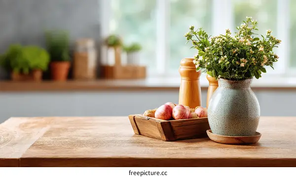 Rustic Kitchen Table Setting with Flowers