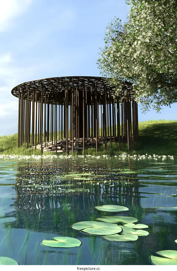 Wooden Structure with Reflection in Water