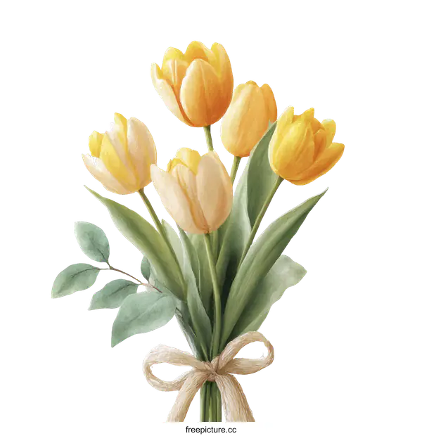 [Transparent Background PNG]Watercolor Bouquet of Yellow Tulips