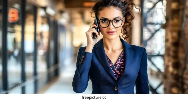 Businesswoman in a Blue Suit Talking on the Phone
