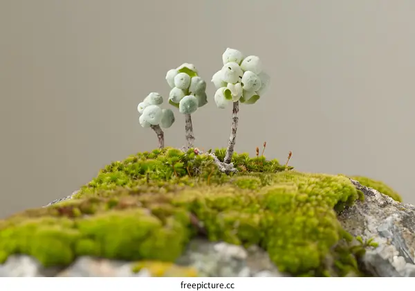Tiny Green Trees on Moss Covered Rock