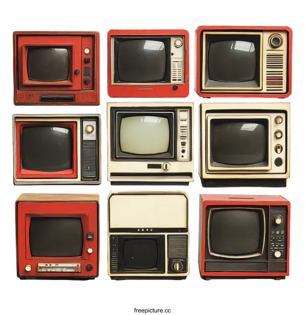 [Transparent Background PNG]Vintage Televisions Collection Retro Style