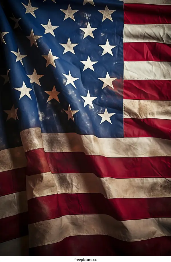 Close up of an old American flag