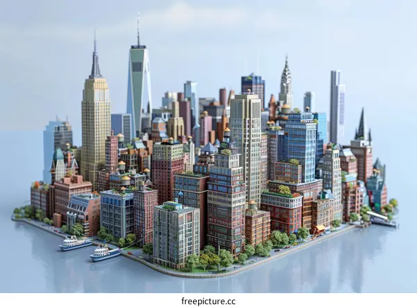 Detailed Miniature Cityscape of New York City