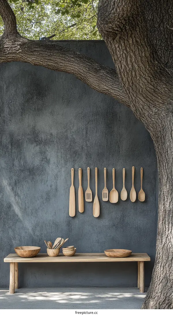 Outdoor Kitchen Decor with Wooden Utensils