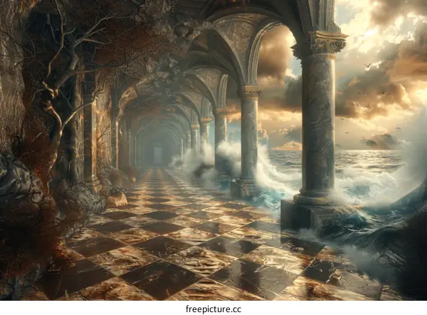 Stormy Sea and Marble Ruins: A Fantasy Landscape