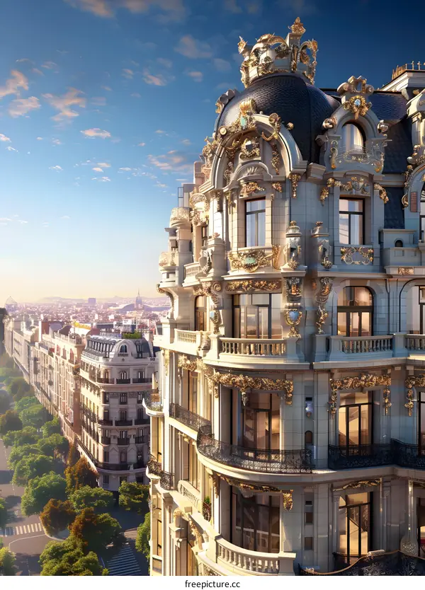 European Style Building Architecture Design with Golden Decoration