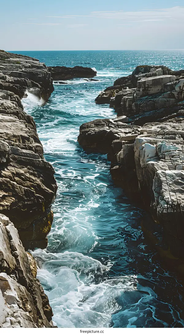 Ocean Waves Crashing Through Rocks